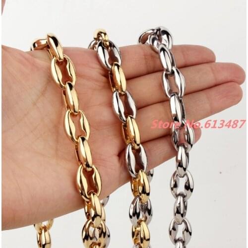 Charming Mens 316L Stainless Steel Silver/Gold/Silver Gold Color Coffee Beans Shape Statement Necklaces Or Bracelet 7-40" 12mm