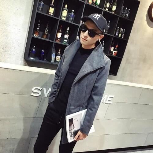 Plain Color Blend Wool Winter Fashion Coat Men Fashion Tweed Long Wool Peacoat Streetwear Long Sleeve Autumn Trench Jacket
