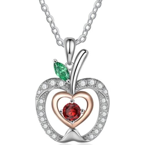 JewelOra New Inlaid Zirconia Apple Shaped Necklaces for Women Cute Pendant Necklace Wholesale Jewelry Accessories