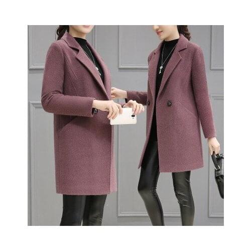 SoftFox New Winter Woman Fashional Overcoat Full Sleeve Long Winter Overcoat Turn-down Collar Solid Coat Wool Woman Winter Coat