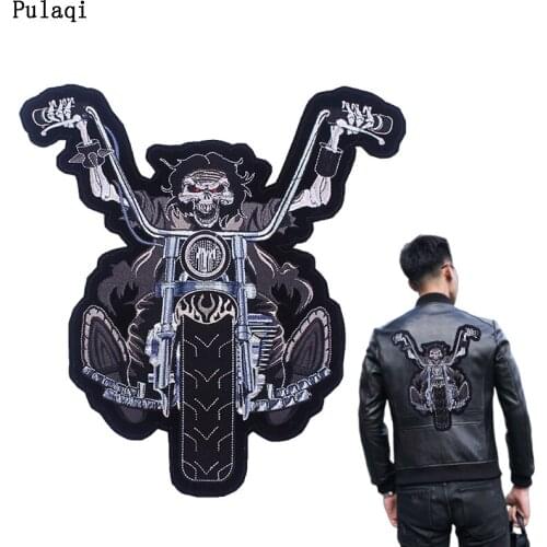 Pulaqi Punk Big Rock Band Patch Motorcycle Iron On Embroidered Patches For Clothes Stripes Big Skull Patch Applique Jacket Badge