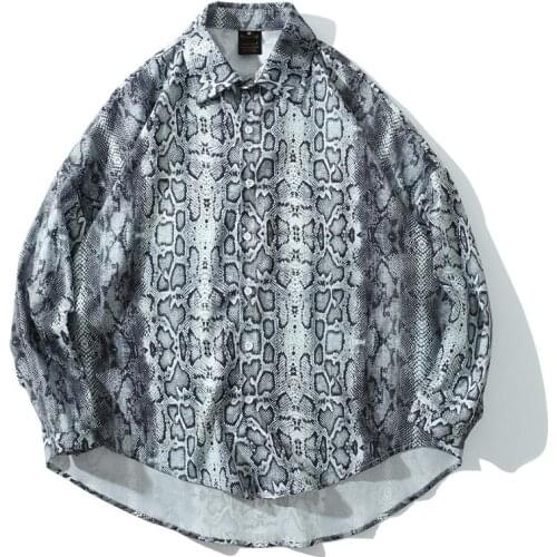 Autumn and Winter Casual Long Sleeve Shirts for Men Fashion Snake Print Men Shirt Personality Oversized Streetwear Blouse