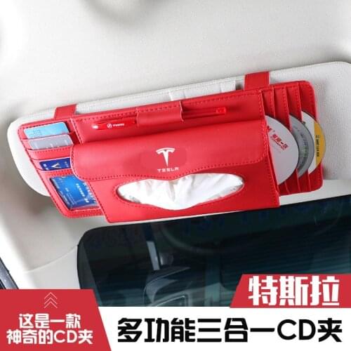 Model3 Tissue Box For Tesla Model 3 S Y 2021 Accessories Car Leather Hanging CD Card Clip Card holder Pen holder Decoration Auto
