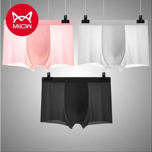 MiiOW Ice Silk Panties Mens Underwear Graphene Ultra-thin Breathable Four-corner Pants Head Transparent Flat-angle Shorts