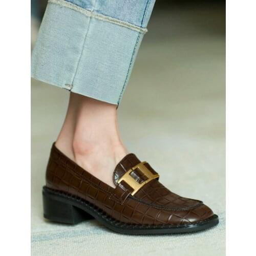 EshtonShero Women Classic Pumps Mules Square Med Heels Ladies Round Toe Spring Shoes Cow Leather Fashion Woman Shoes Size 3-8