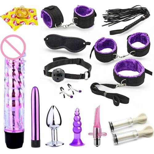 Dildo Vibrator & Anal Plugs Adult Sex Product Kit With Ring Finger Massager BDSM Slave Bandage Flirt Games Sex Toys For Couples