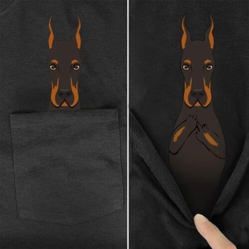 Funny T Shirt Fashion Brand summer pocket doberman printed t-shirt mens for women shirts Hip hop tops funny cotton tees