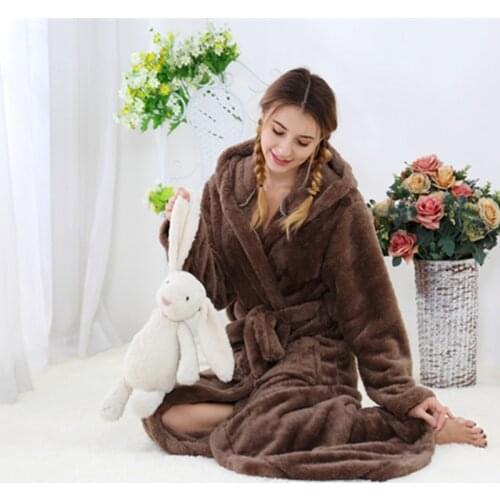 Ladies' Long Style Mops Floor Warm Long Wool Flannel Nightdress Coral Velvet Bathrobe Morning Gown Kimono Sleepwear Home Dress