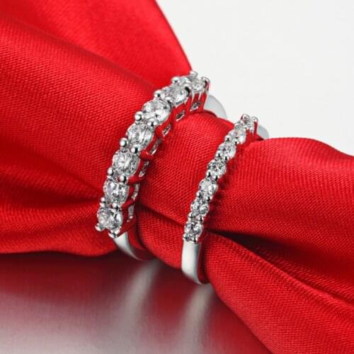 Classic Fashion S925 Silver 7 SONA Stone Wedding Ring Engagement Jewelry Ladies Band