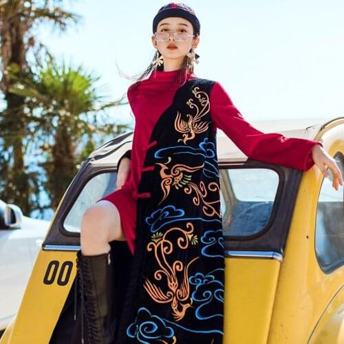 Retro Women Dress Autumn 2019 Long Sleeve Patchwork Corduroy Dress Midi Long Elegant Sundress Winter Robe Vintage Femme FF2237