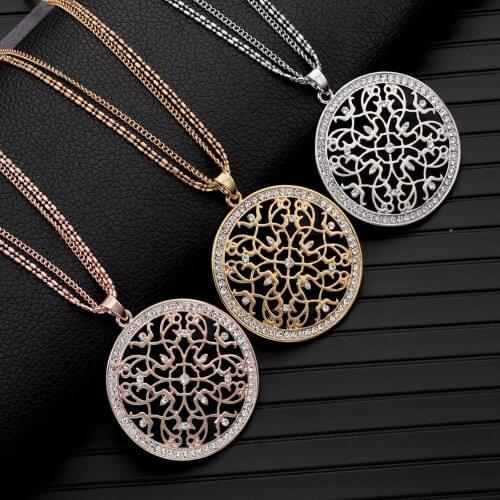 Silver Color Gold Vintage Necklace For Women Hollow Flower Cross Pendant Layered Chain Long Necklaces Fashion Jewelry Gift 2020