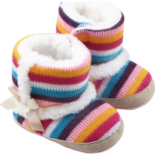 Winter Wool Bebe Shoes For Baby Girl Boots Shoe Coral Fleece Baby First Walker Anti-Slip Rainbow Children Moccasin