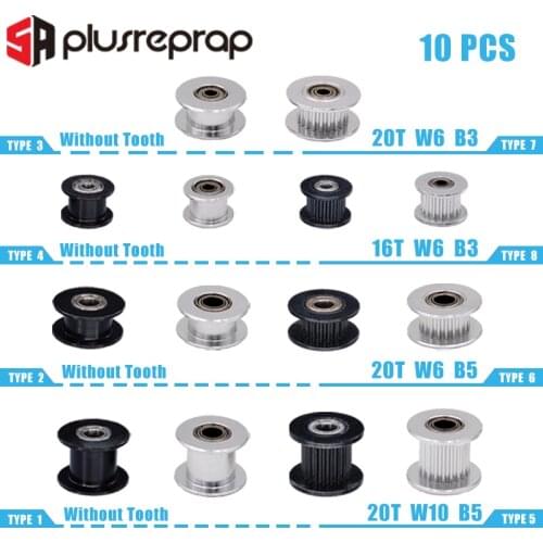 10PCS GT2 Idler Timing Pulley 16-teeth 20-Teeth with 3mm or 5mm Bore with Bearings for 3D Printer Parts Timing Belt 6mm 10mm