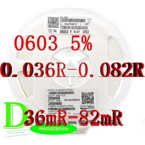 100PCS SMD Resistor 0603 5% RL0603JR-07 Series 0.036R 0.039R 0.04R 0.047R 0.05R 0.051R 0.062R 0.068R 0.075R 0.082R