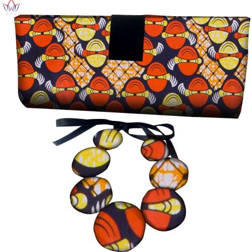 2021 African Jewelry Set For Women Necklace & handbag Ankara Wax Fabric Handmade Tribal Jewelry Set Classic trend Ladies WYB702