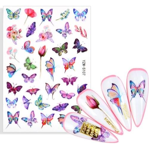 2021 New Butterflies Designs Nails Art Manicure Stickers Blue Black Decals Spring Theme Flowers Nail Decoration DIY Manicure