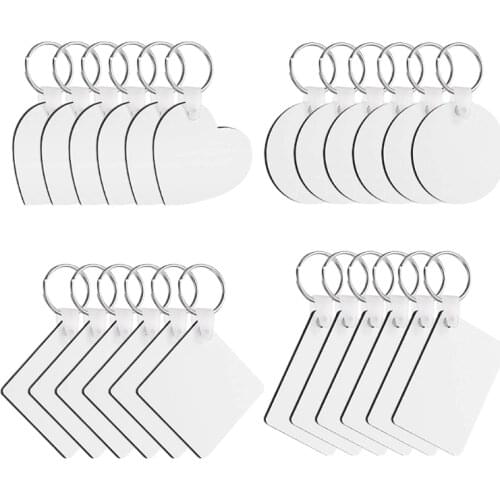 24 Pcs/Set Sublimation Blank Keychains Thermal Transfer Key Chain Double-Side Printed MDF Keyrings with Split Rings