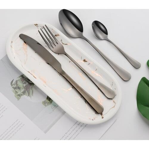 4Pcs Glossy Black Stainless Steel Cutlery Tableware Set Dinnerware Flatware Set Forks Knives Spoons Set Wedding Party Silverware