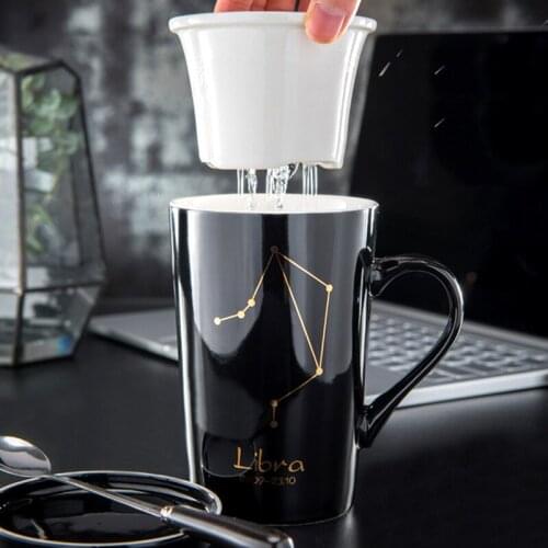 420ml Ceramic Coffee Mug with Infuser and Spoon Constellation Libra Cup for Gift To Myself Perfect For Christmas and Birthdays