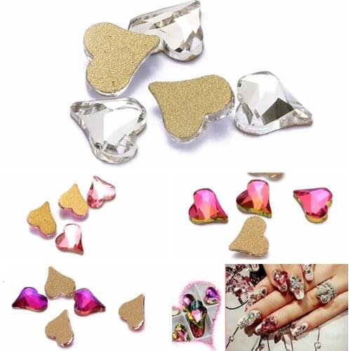 5pcs Crooked Heart Shape Crystal Flatback Nail Rhinestones For Nail Art DIY Craft Garment Accessories Case Bags Decorations