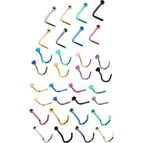 8Pcs Stainless Steel Nose Rings Studs L-Shape Nose Bar Septum Tragus Piercing Body Jewellery