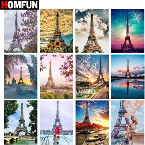 HOMFUN 5d Diamond Painting Full Square/Round "Tower flower lake" Picture Of Rhinestone DIY Diamond Embroidery Home Decor