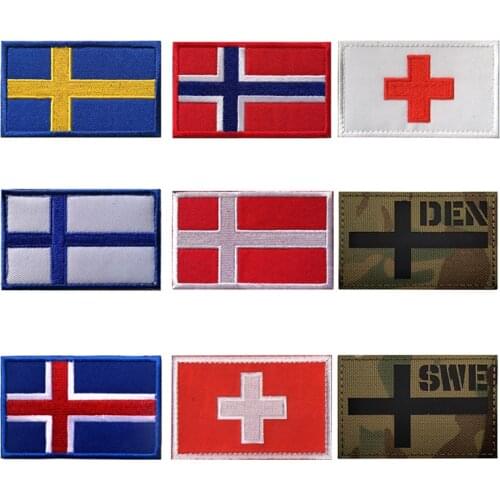 Sweden Norway Denmark Iceland Finland Switzerland Embroidered Velcros Patches ir Nordic Country Flag Badge