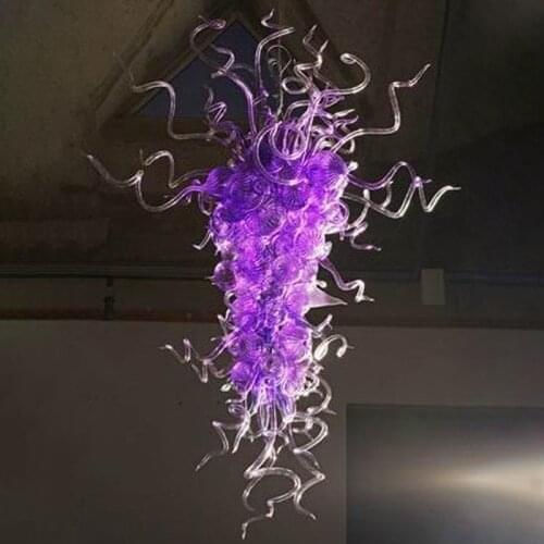 Elegant Purple Chandelier Hand Blown Glass High Hanging Lights 40inch Long Light Fixture LED Lightings Staircase