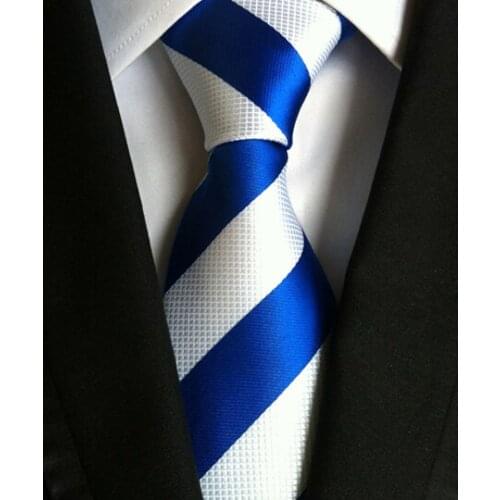 8cm New Design Tie High Quality Handmade Woven Necktie Blue with White Stripes