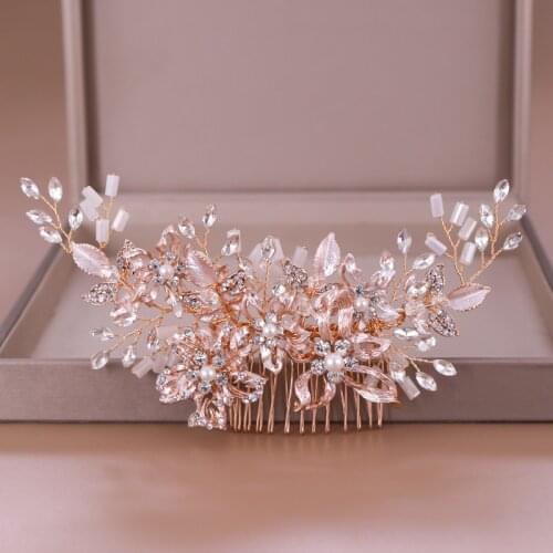 Rose gold Rhinestone Hair Combs Wedding Hair Accessories for Bride Women Crystal Headpiece Hair Ornaments Bridal Hair Jewelry