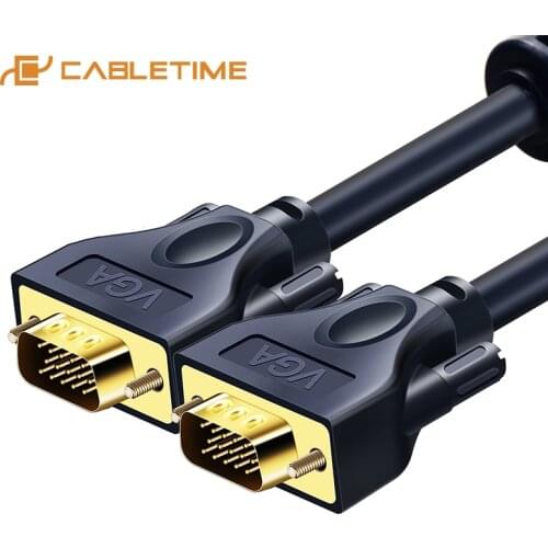 CABLETIME VGA Cable 3+9C Braided High Premium Shielding VGA to VGA M/M 15M PIN For HDTV PC Laptop TV Extend Cable C128
