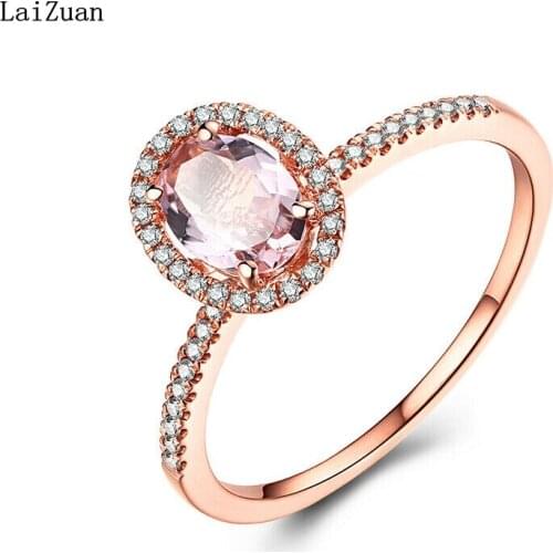 Solid 10K Rose Gold Gemstone Ring Pink Morganite Oval Cut 7x5mm Wedding Jewelry