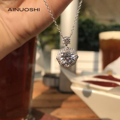 AINUOSHI Round 2ct Simulated SONA Diamond Pendant Necklace For Women 925 Sterling Silver Anniversary Party Jewelry Gifts