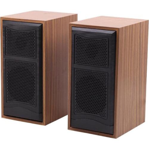 USB-Powered PC Computer Speakers Surround Sound, Wooden Wired Volume Control Mini Audio Speaker for Multiple Devices