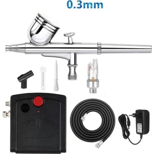 Double action spray gun air compressor kit with 0.3 mm nozzle spray gun painting cake brush set for manicure craft