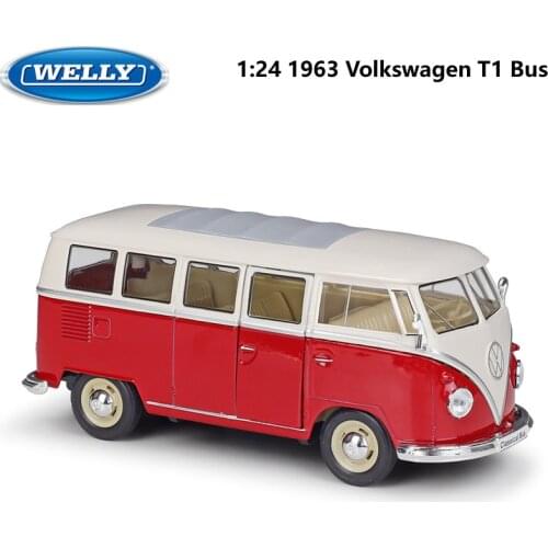 WELLY Diecast 1:24 Car 1963 Volkswagen T1 BUS High Simulation Classic Model Car Alloy Metal Toy Car For Children Gift Collection