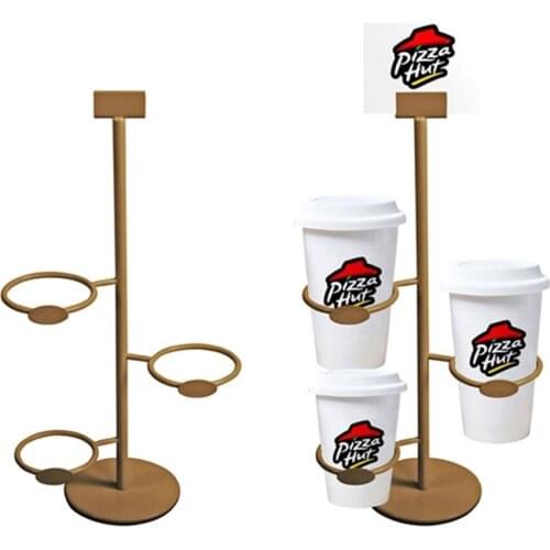 Stainless Steel Metal Cup Shelf Drink Shop Ads Beverage Paper Plastic Cup Holder Table Stand Display Rack Cup Display Shelves