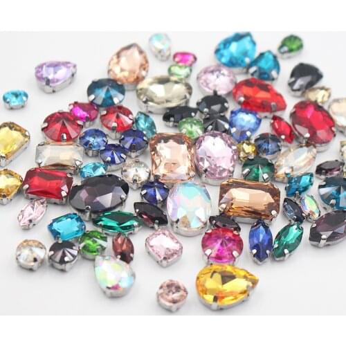 50pcs Mix Color Mix Size Silver Metal Base Sewing Rhinestone Glass Stones Beads Crystals Strass Sew on Rhinestones For Clothes