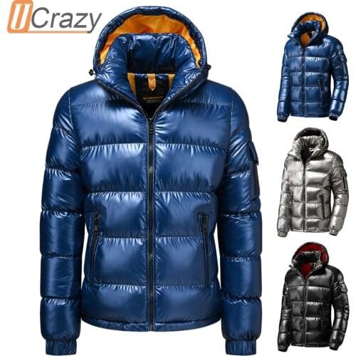 Men Winter New Metallic Shiny Warm Thick Waterproof Parkas Jacket Men Autumn Outwear Outfits Windproof Detachable Hat Parka Coat