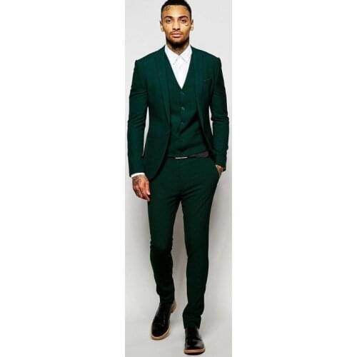 Slim Fit Groomsmen Peak Lapel Groom Tuxedos Green Men Suits One Button Wedding Best Man Blazer (Jacket+Pants+Tie+Vest) C90
