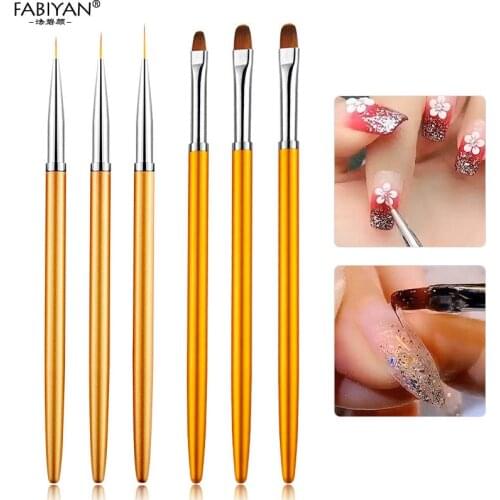 3Pcs Metal Round Top Nail Art UV Gel Extension Builder Painting Liner Brushes Drawing Flower Petal Pen Kit Manicure Tools Set