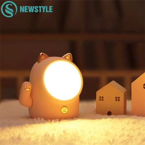 Cute Lucky Cat Night Light LED Night Lamp Rechargeable USB Touch Sensor Animals Night Light For Baby Bedroom Christmas Gift