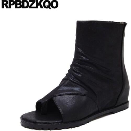 Shoes Open Toe 2017 Women Ankle Boots Medium Heel Short Sandals Height Increased Hidden Cheap Wedge Black High Summer Ladies