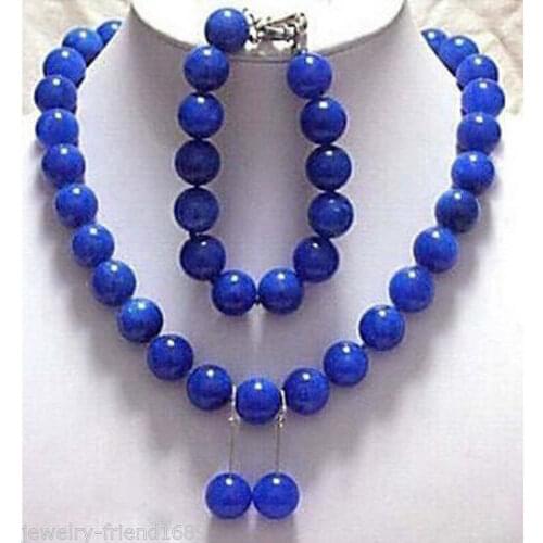 Wholesale price 16new ^^^^Jewelry genuine 12mm blue stone Necklace bracelet earring sets