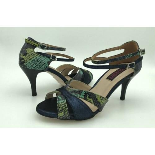 Sexy Flamenco Dance Shoes Argentina Tango Shoes pratice shoes party shoes T629557GSDBL Leather Hard Sole 7.5cm heel