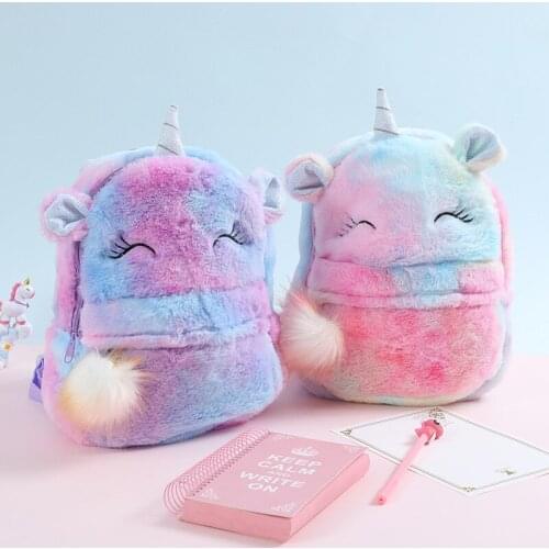 Plush Unicorn Backpack for Children Girl Child Soft Cartoon School Backpack Kindergarten Child Leisure Bag Travel Bag