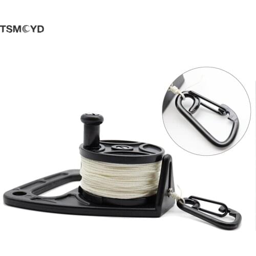 2021 Diver Snorkeling 150ft Line SMB Dive Wreck Cave Diving Reel with Handle Thumb Stopper Clip Hook for Underwater Scuba Diving