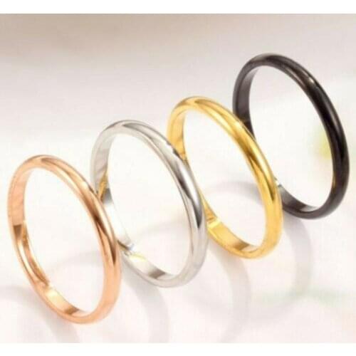Simple 2mm Stainless Steel Thin Ring Rose Gold Black for Women Men Minimalist Ring Jewelry For Couple Party Fashion Gift