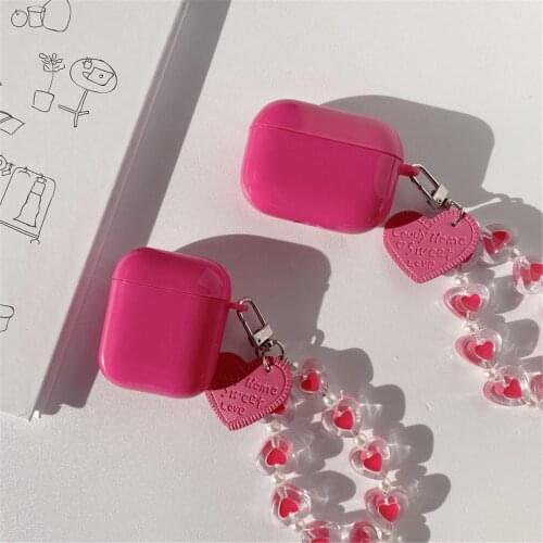 Pink Love Chain Airpods Pro Case Korean Girls Ins Fashion Airpods 1 2 3 Case Coque Luxury AirPods Pro 3 Cover Funda
