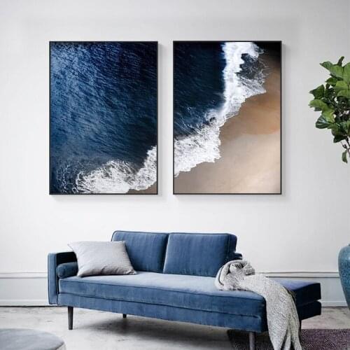 Blue Ocean Wave Landscape Canvas Poster, Printed Modern Sea Landscape Painting